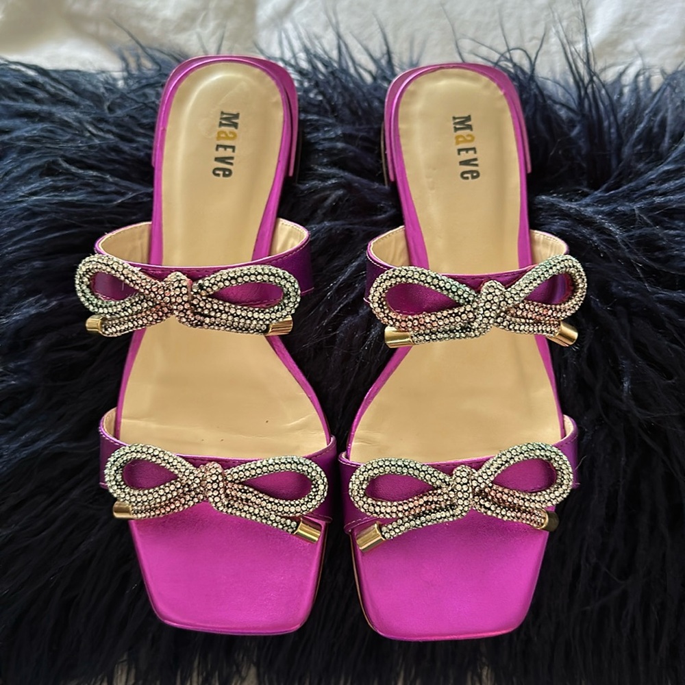 EUC Maeve Anthropologie Sandals, Rhinestone Bows SZ 6